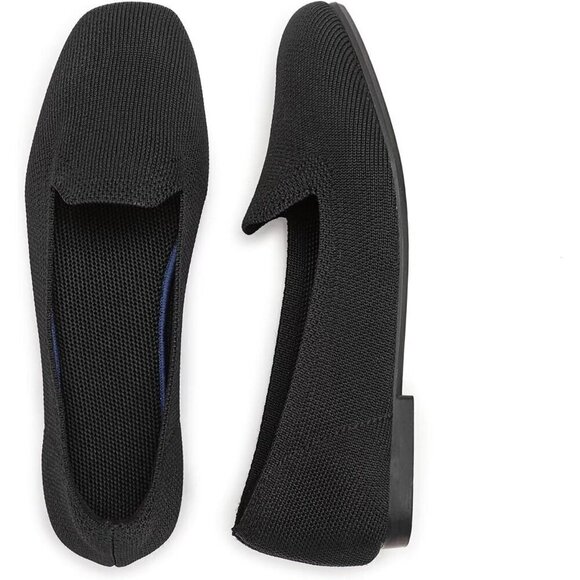 Frank Mully Flat Shoes Women Black Knitted Fabric Square Toe Slip Loafer Shoes - Picture 3 of 9